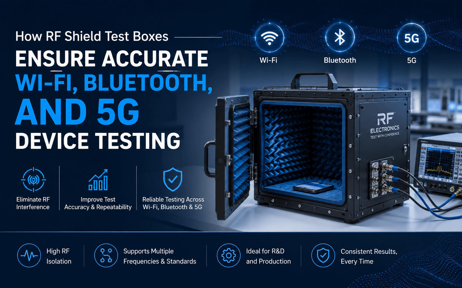 How RF Shield Test Boxes Ensure Accurate Wi-Fi, Bluetooth, and 5G Device Testing