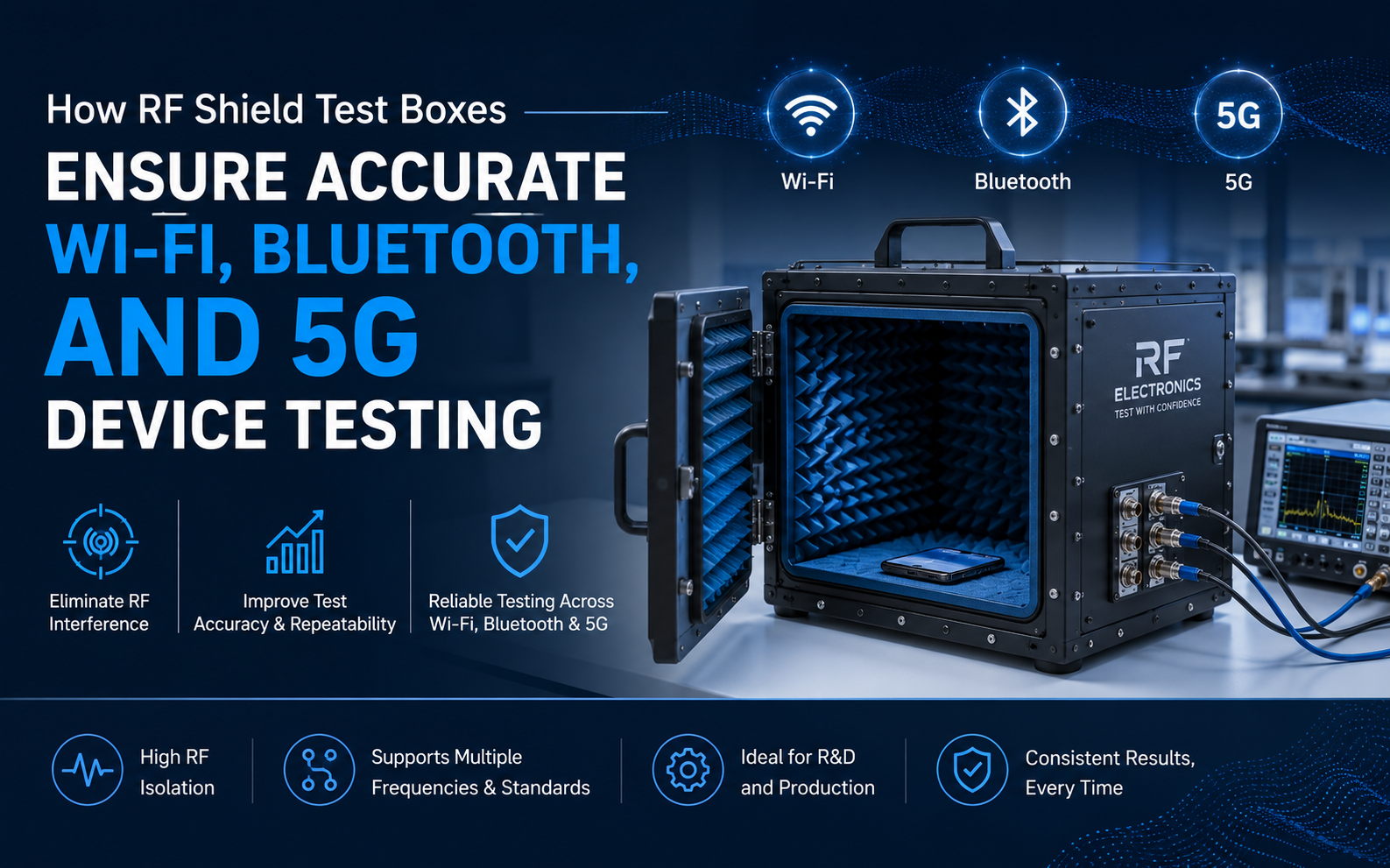 How RF Shield Test Boxes Ensure Accurate Wi-Fi, Bluetooth, and 5G Device Testing